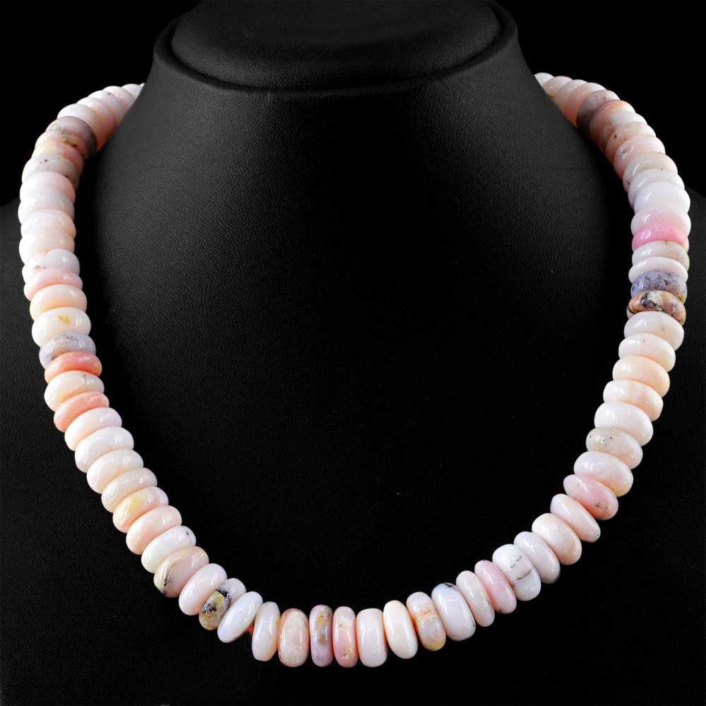 gemsmore:Natural Untreated Pink Australian Opal Necklace Round Shape Beads