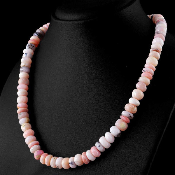 gemsmore:Natural Untreated Pink Australian Opal Necklace Round Shape Beads