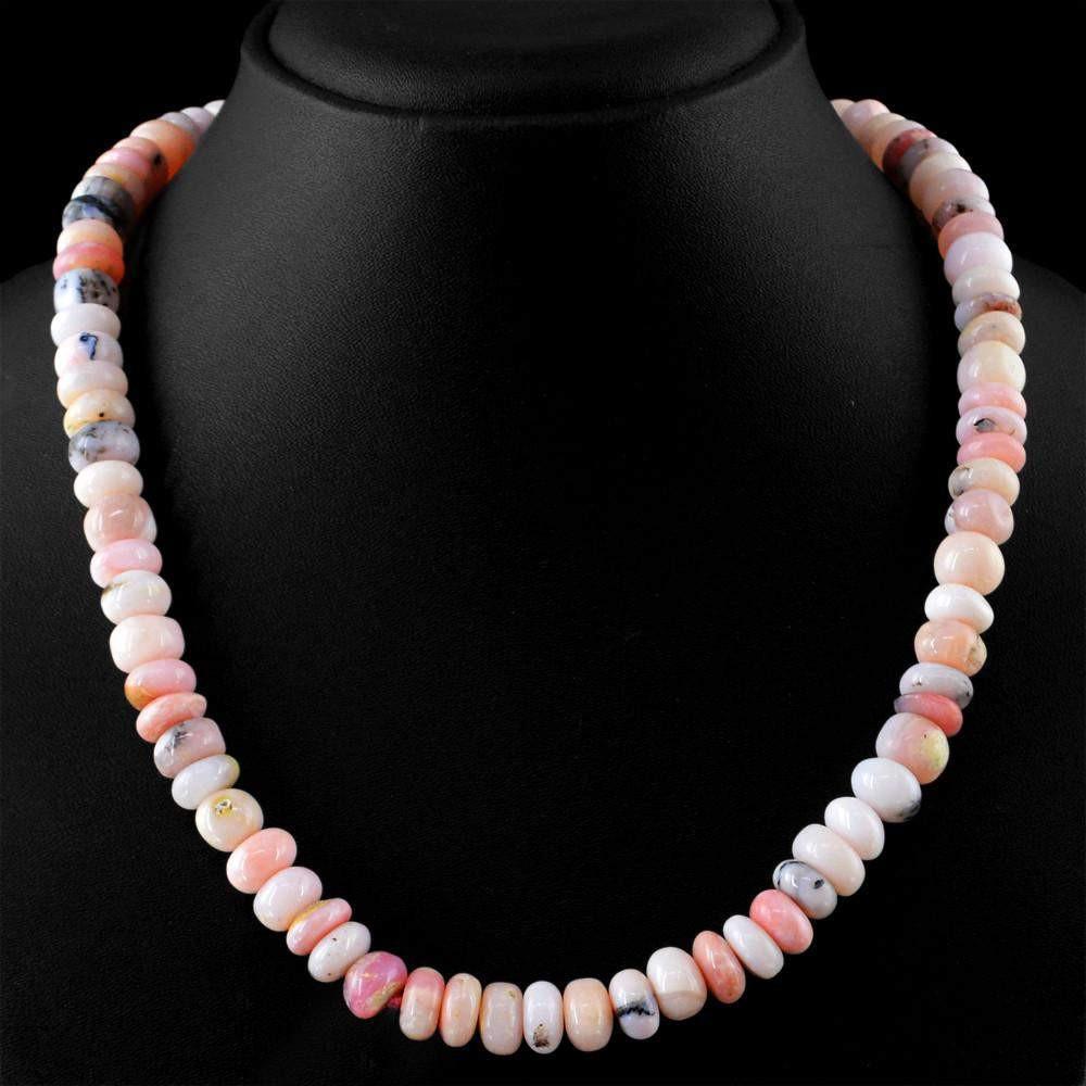 gemsmore:Natural Untreated Pink Australian Opal Necklace Round Shape Beads