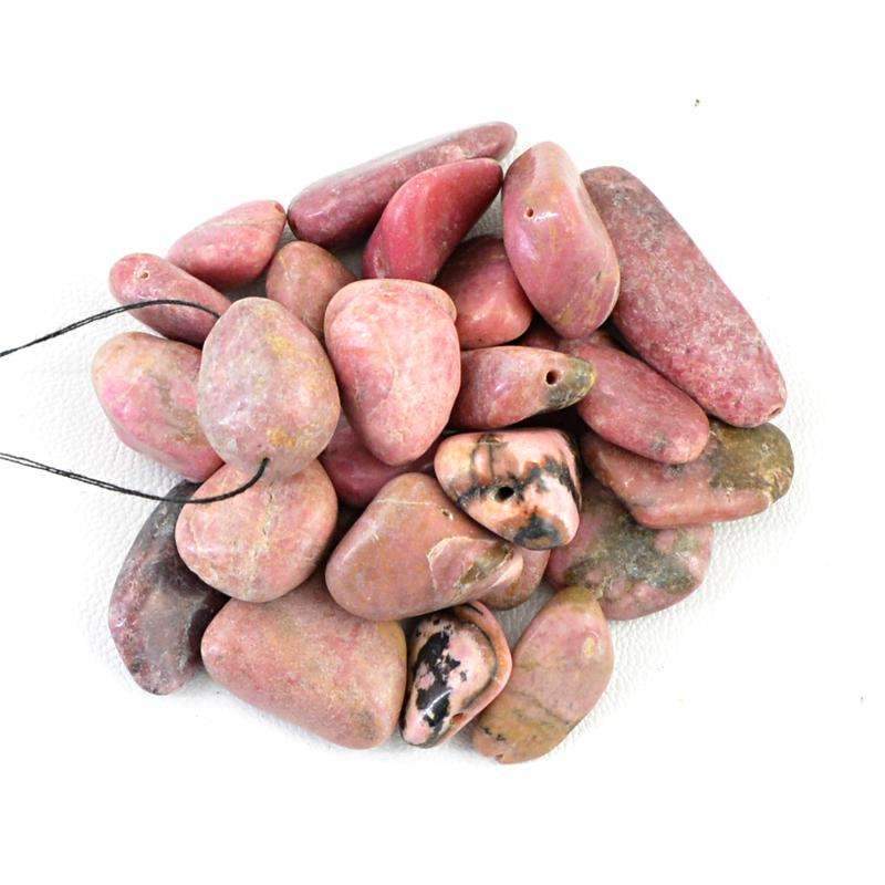 gemsmore:Natural Untreated Pink Rhodonite Drilled Beads Lot