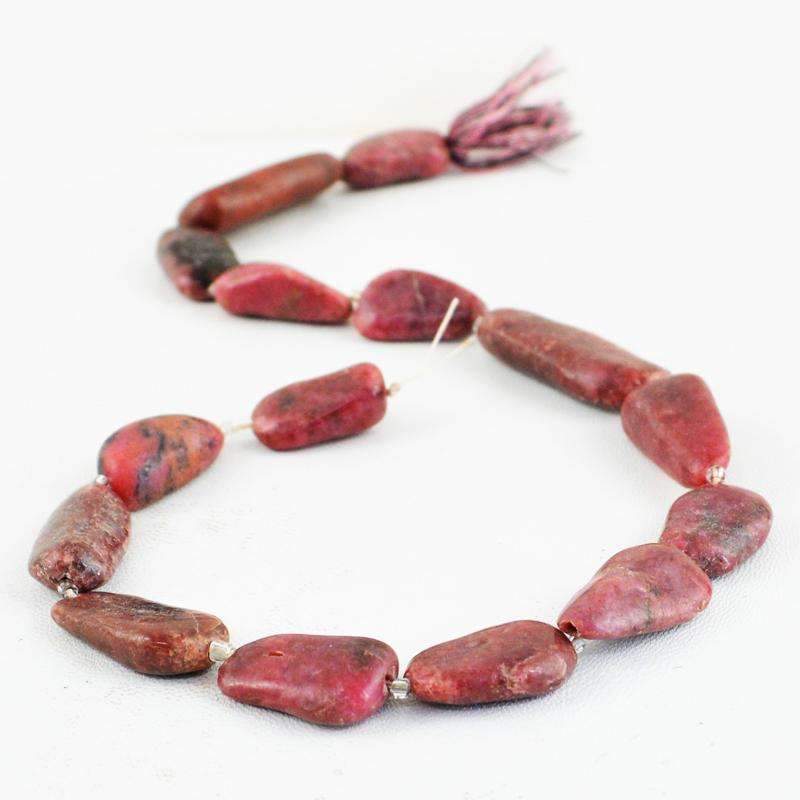 gemsmore:Natural Untreated Pink Rhodonite Drilled Beads Strand