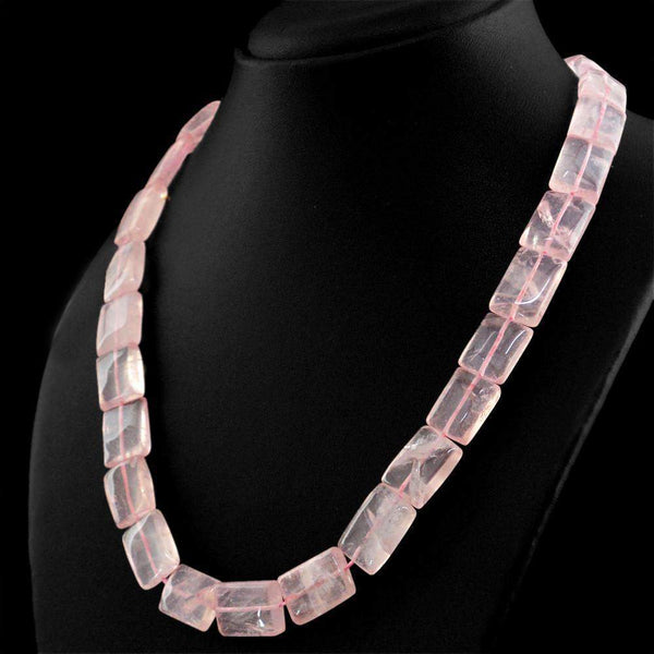 gemsmore:Natural Untreated Pink Rose Quartz Beads Necklace