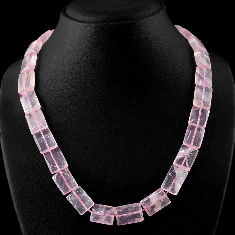 gemsmore:Natural Untreated Pink Rose Quartz Beads Necklace