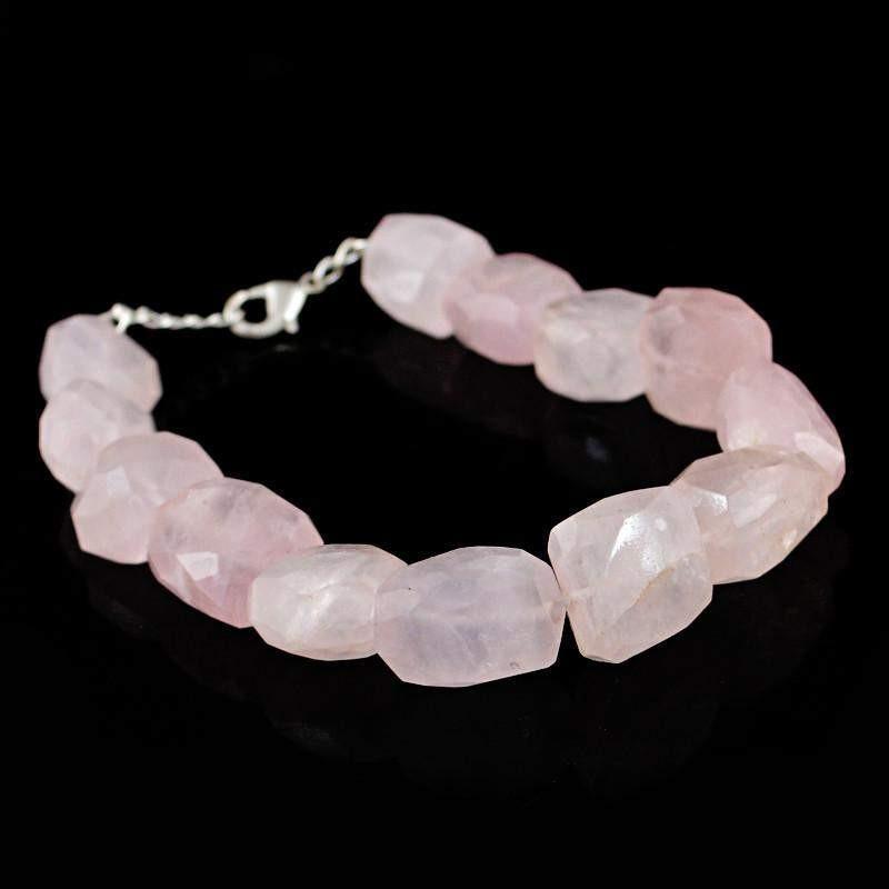 gemsmore:Natural Untreated Pink Rose Quartz Bracelet Faceted Beads