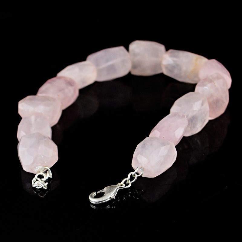 gemsmore:Natural Untreated Pink Rose Quartz Bracelet Faceted Beads