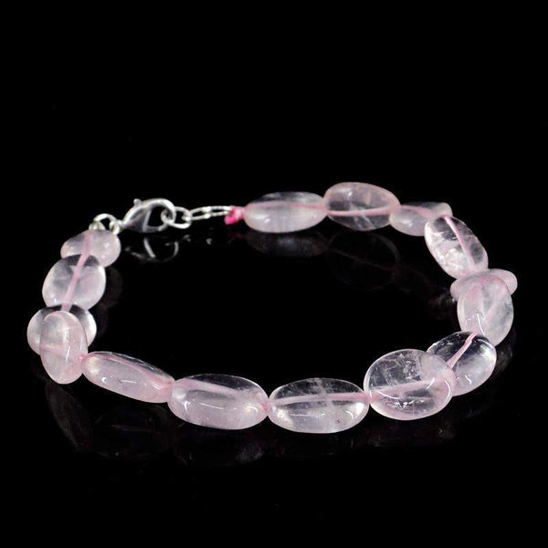 gemsmore:Natural Untreated Pink Rose Quartz Bracelet Oval Shape Beads