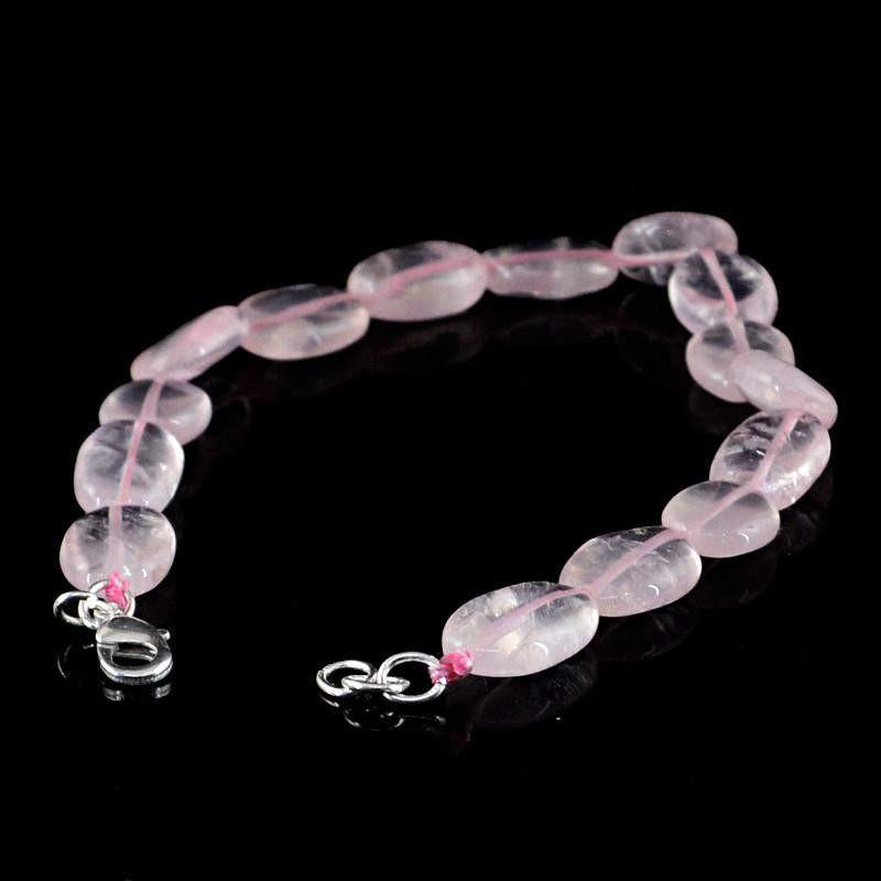 gemsmore:Natural Untreated Pink Rose Quartz Bracelet Oval Shape Beads