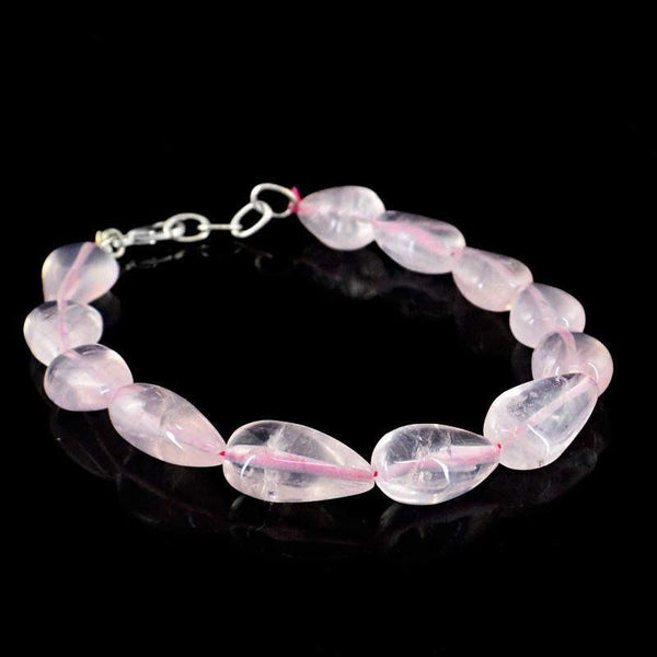 gemsmore:Natural Untreated Pink Rose Quartz Bracelet Pear Shape Beads