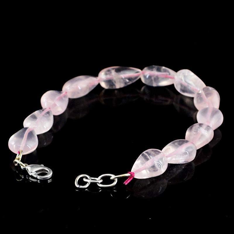 gemsmore:Natural Untreated Pink Rose Quartz Bracelet Pear Shape Beads