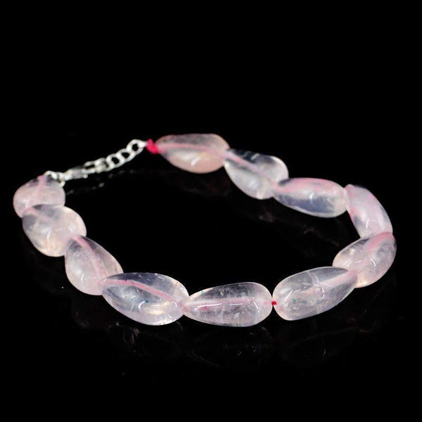 gemsmore:Natural Untreated Pink Rose Quartz Bracelet Pear Shape Beads