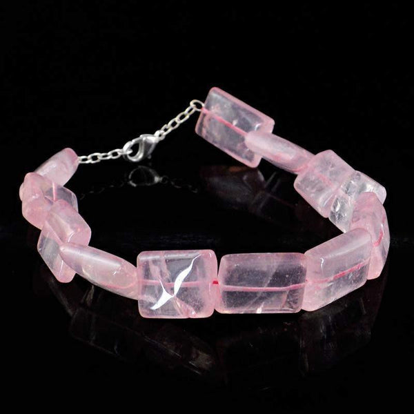 gemsmore:Natural Untreated Pink Rose Quartz Bracelet Rectangular Shape Beads