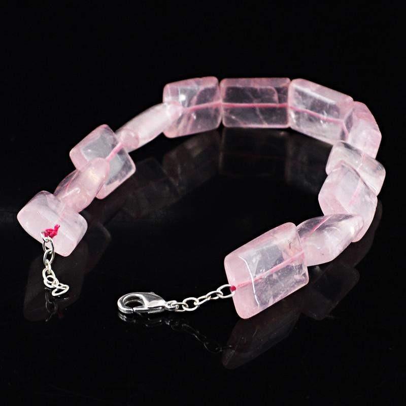 gemsmore:Natural Untreated Pink Rose Quartz Bracelet Rectangular Shape Beads