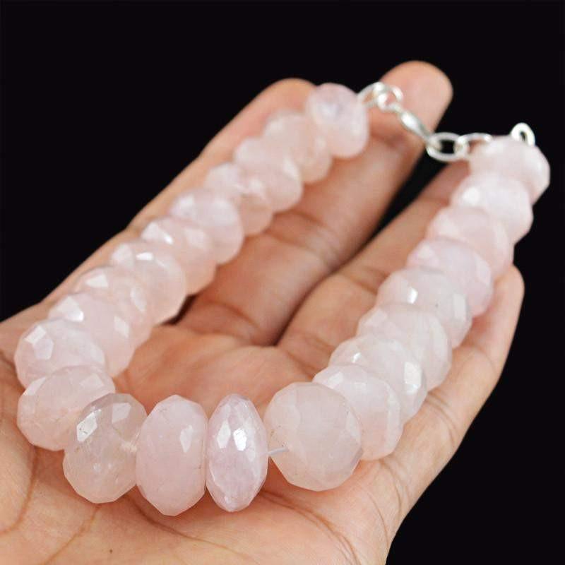 gemsmore:Natural Untreated Pink Rose Quartz Bracelet Round Faceted Beads