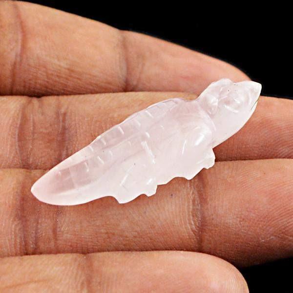 gemsmore:Natural Untreated Pink Rose Quartz Carved Crocodile Gemstone