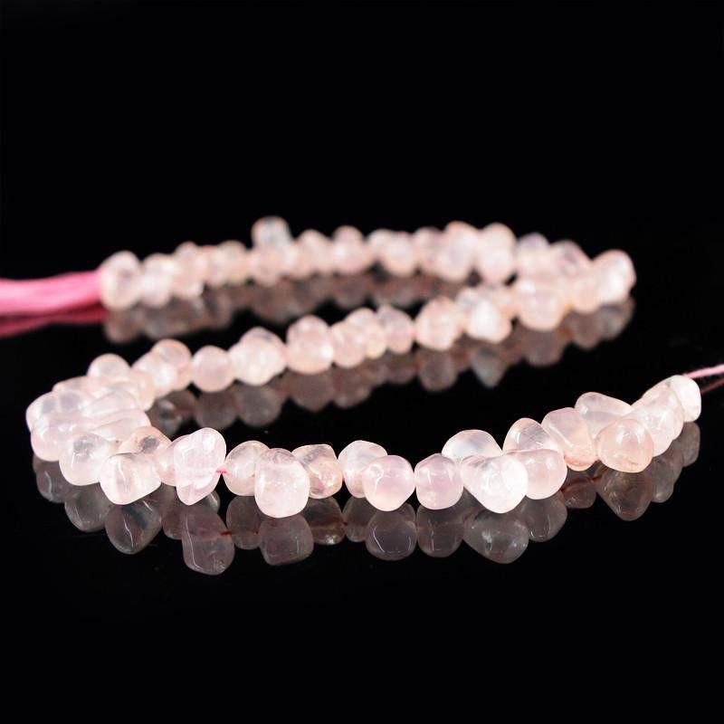 gemsmore:Natural Untreated Pink Rose Quartz Drilled Beads Strand