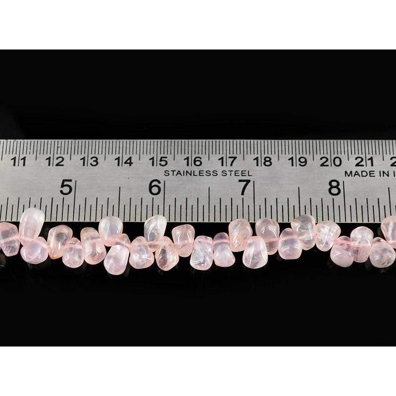 gemsmore:Natural Untreated Pink Rose Quartz Drilled Beads Strand