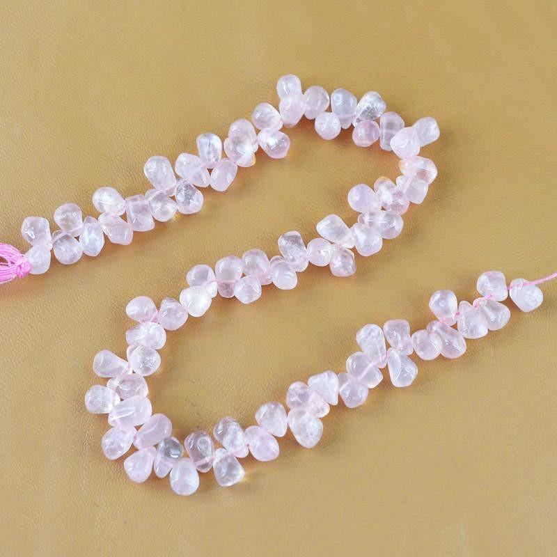 gemsmore:Natural Untreated Pink Rose Quartz Drilled Beads Strand