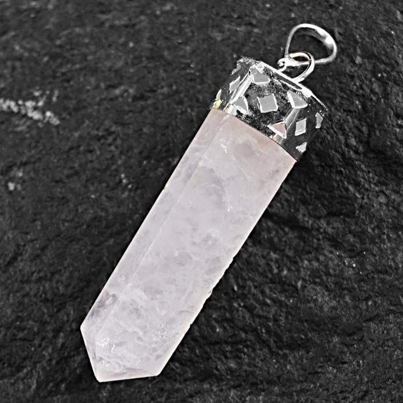 gemsmore:Natural Untreated Pink Rose Quartz Healing Point Pendant