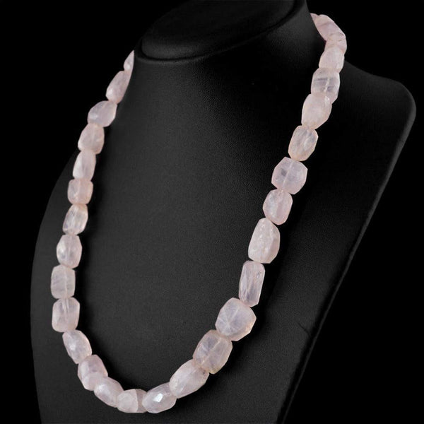 gemsmore:Natural Untreated Pink Rose Quartz Necklace Faceted Beads