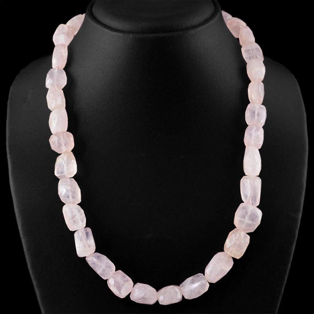 gemsmore:Natural Untreated Pink Rose Quartz Necklace Faceted Beads