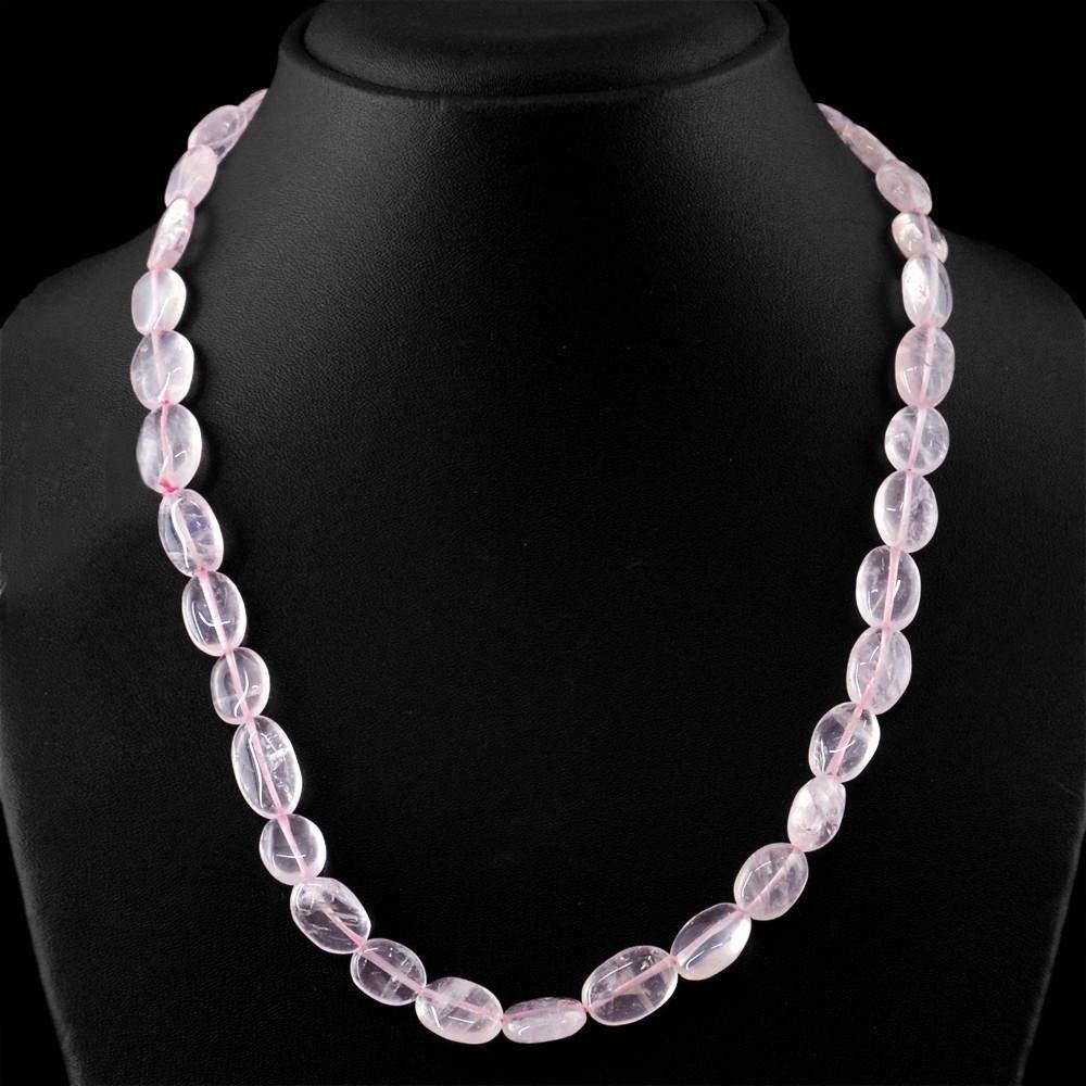 gemsmore:Natural Untreated Pink Rose Quartz Necklace Oval Shape Beads