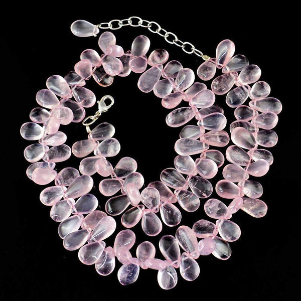 gemsmore:Natural Untreated Pink Rose Quartz Necklace Pear Shape Beads