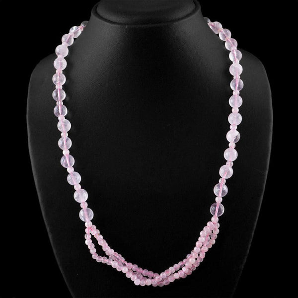 gemsmore:Natural Untreated Pink Rose Quartz Necklace Round Shape Beads