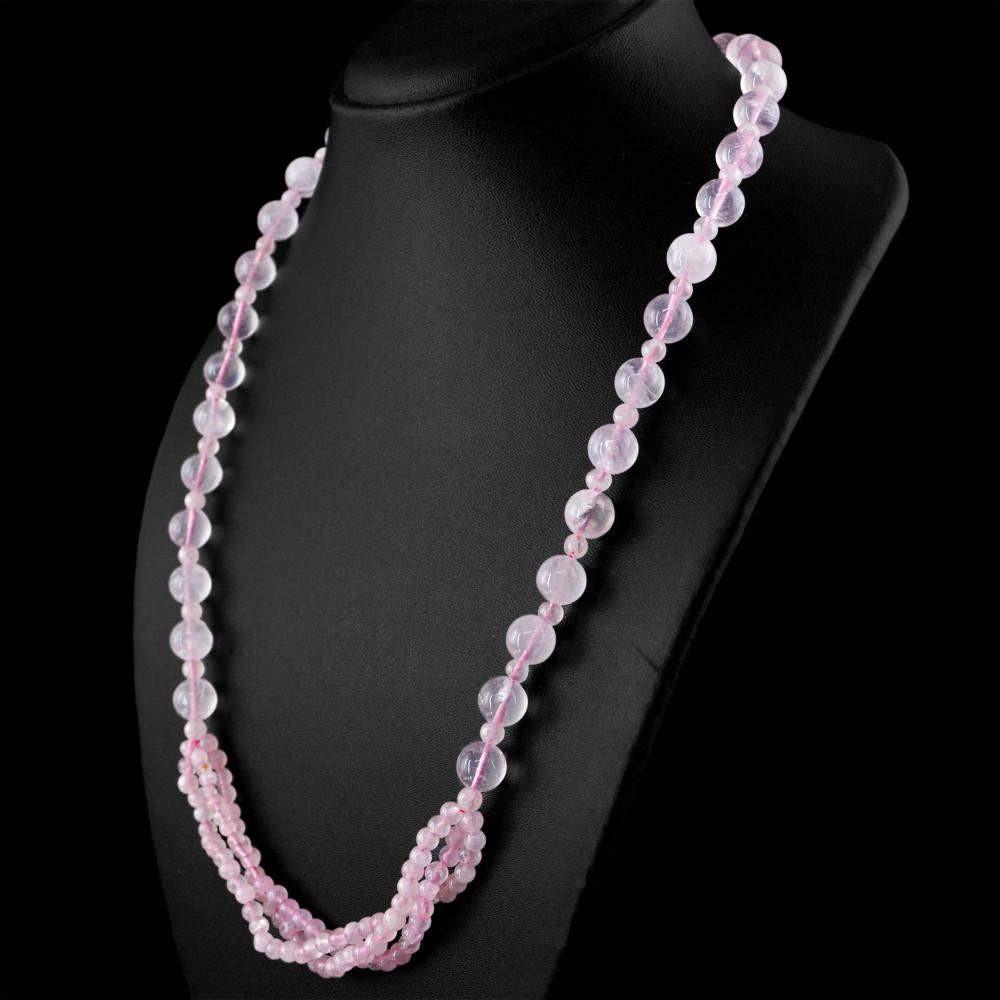 gemsmore:Natural Untreated Pink Rose Quartz Necklace Round Shape Beads