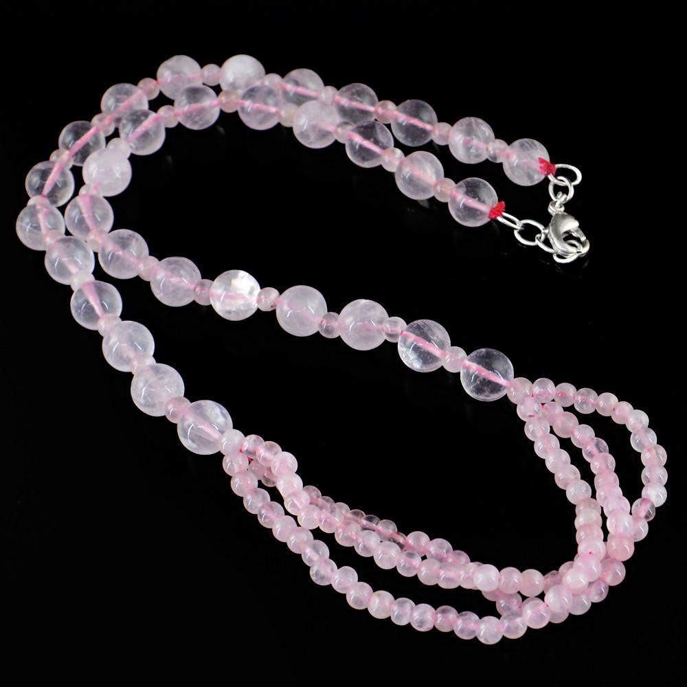gemsmore:Natural Untreated Pink Rose Quartz Necklace Round Shape Beads