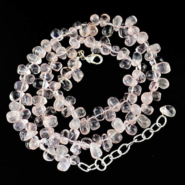 gemsmore:Natural Untreated Pink Rose Quartz Necklace Tear Drop Beads