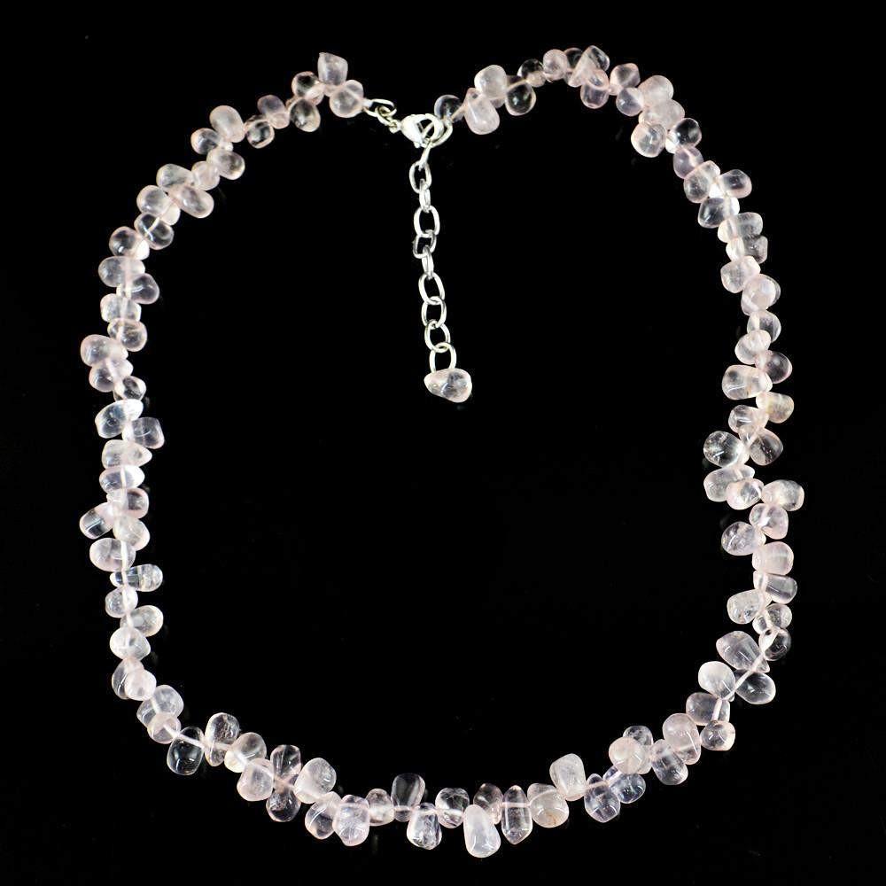 gemsmore:Natural Untreated Pink Rose Quartz Necklace Tear Drop Beads