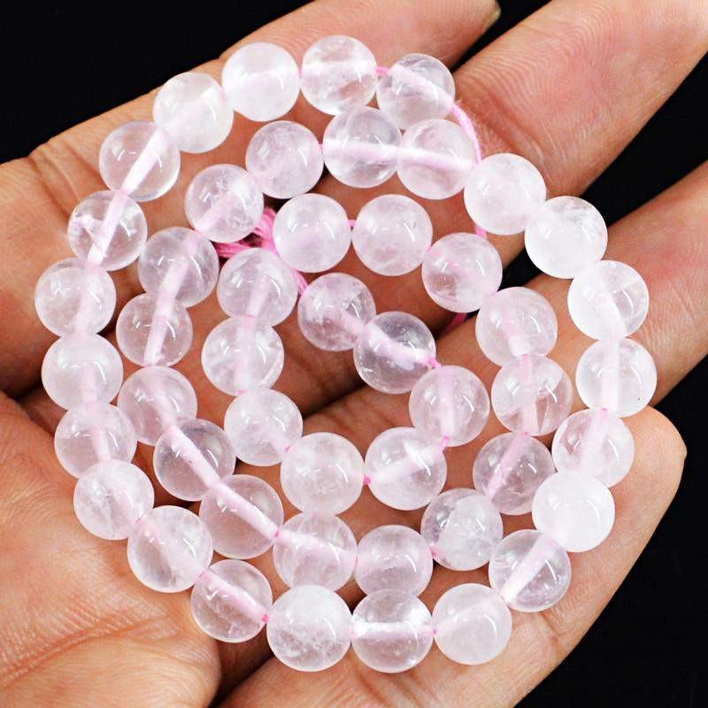 gemsmore:Natural Untreated Pink Rose Quartz Strand Round Shape Drilled Beads