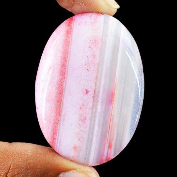 gemsmore:Natural Untreated Pink Striped Onyx Worry Stone Oval Shape Gemstone