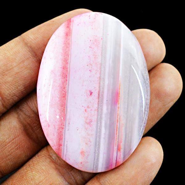 gemsmore:Natural Untreated Pink Striped Onyx Worry Stone Oval Shape Gemstone