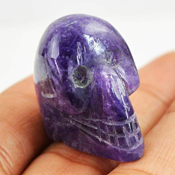gemsmore:Natural Untreated Purple Amethyst Carved Skull Gemstone