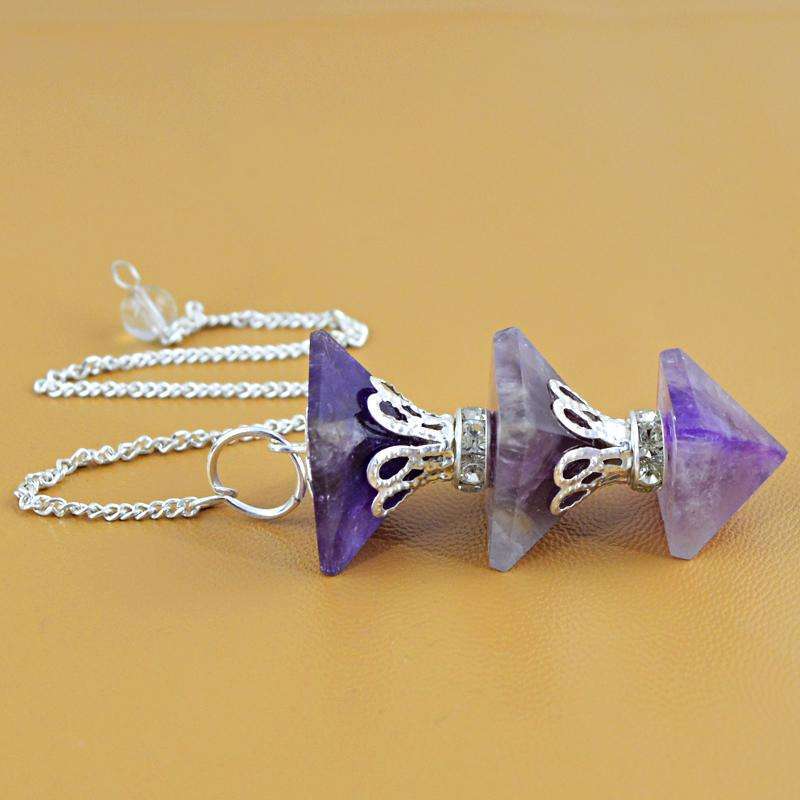 gemsmore:Natural Untreated Purple Amethyst Healing Point pendulum