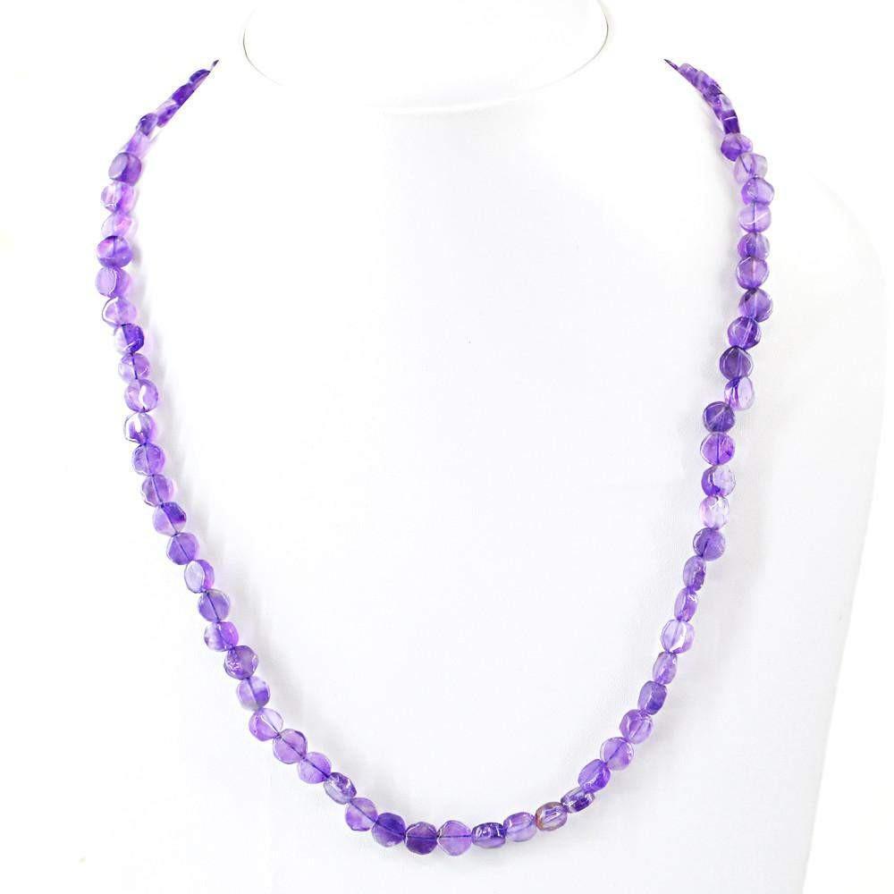 gemsmore:Natural Untreated Purple Amethyst Necklace Round Shape Beads