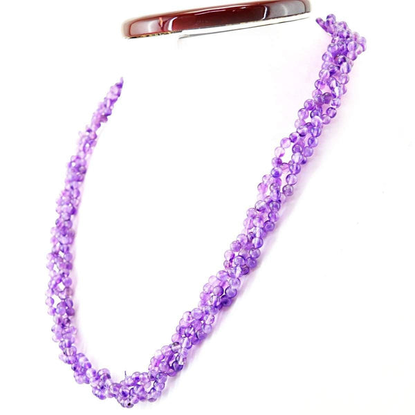 gemsmore:Natural Untreated Purple Amethyst Necklace Round Shape Beads