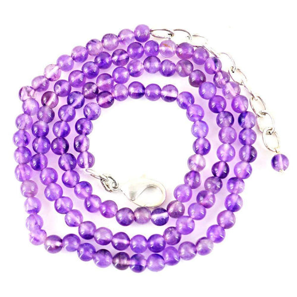 gemsmore:Natural Untreated Purple Amethyst Necklace Round Shape beads