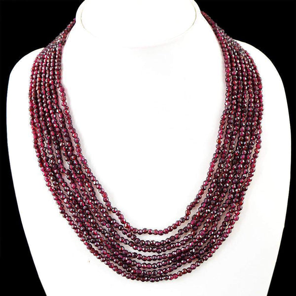 gemsmore:Natural Untreated Red Garnet Necklace 7 Strand Round Cut Beads