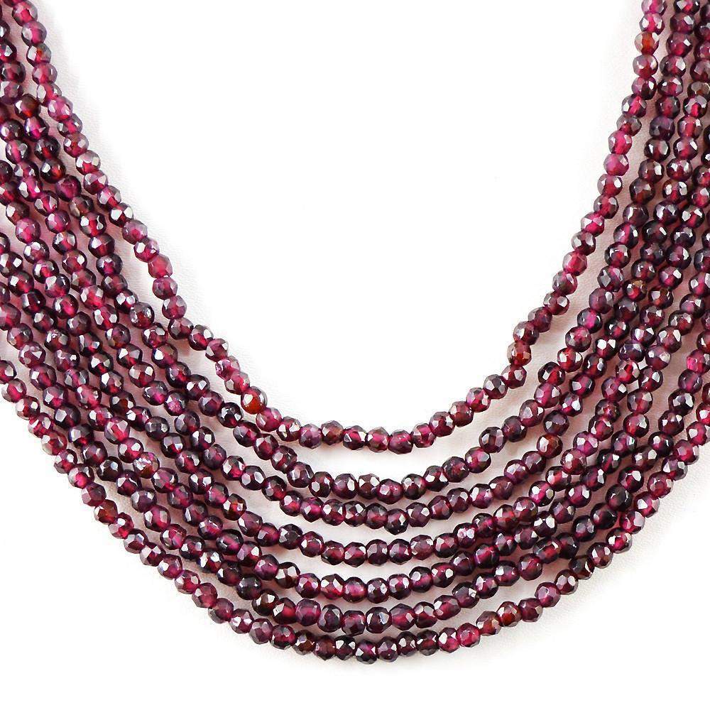 gemsmore:Natural Untreated Red Garnet Necklace 7 Strand Round Cut Beads