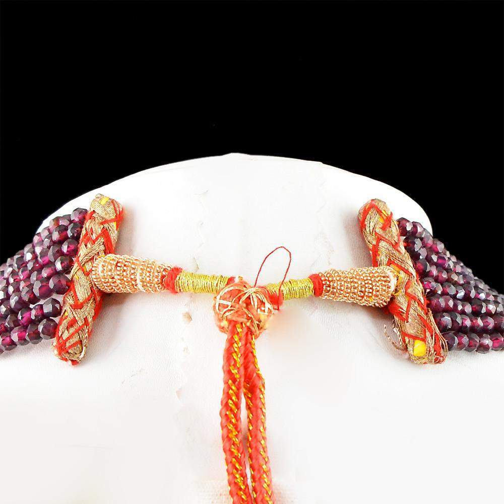 gemsmore:Natural Untreated Red Garnet Necklace 7 Strand Round Cut Beads