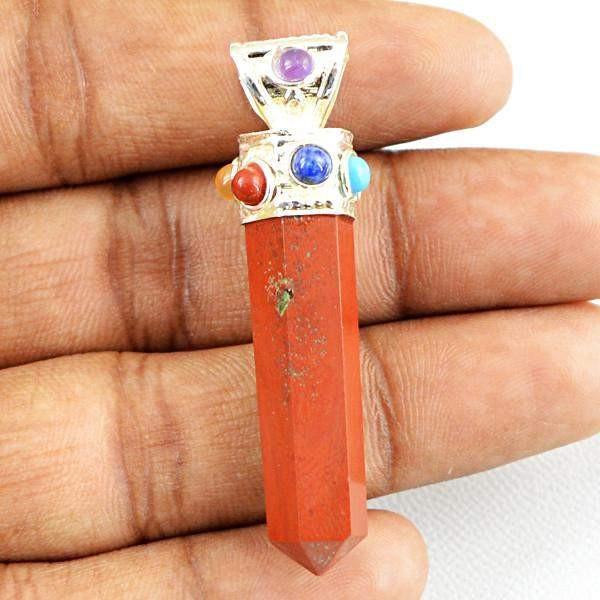 gemsmore:Natural Untreated Red Jasper Seven Chakra Reiki Healing Point Pendant