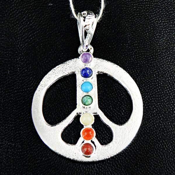 gemsmore:Natural Untreated Round Shape Seven Chakra Healing Pendant