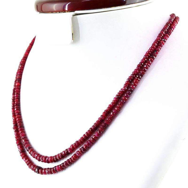gemsmore:Natural Untreated Ruby Necklace 2 Line Faceted Untreated Beads