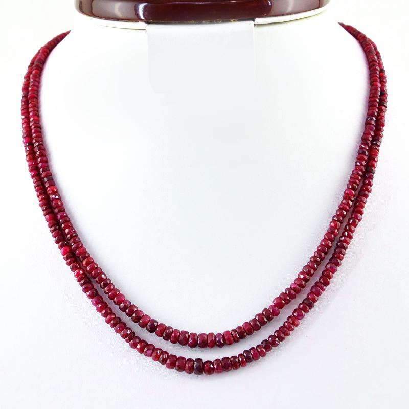 gemsmore:Natural Untreated Ruby Necklace 2 Line Faceted Untreated Beads