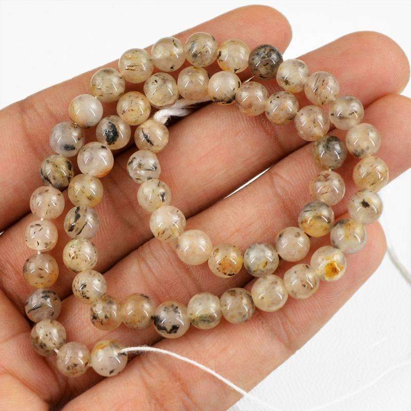 gemsmore:Natural Untreated Rutile Quartz Beads Strand Round Shape Drilled