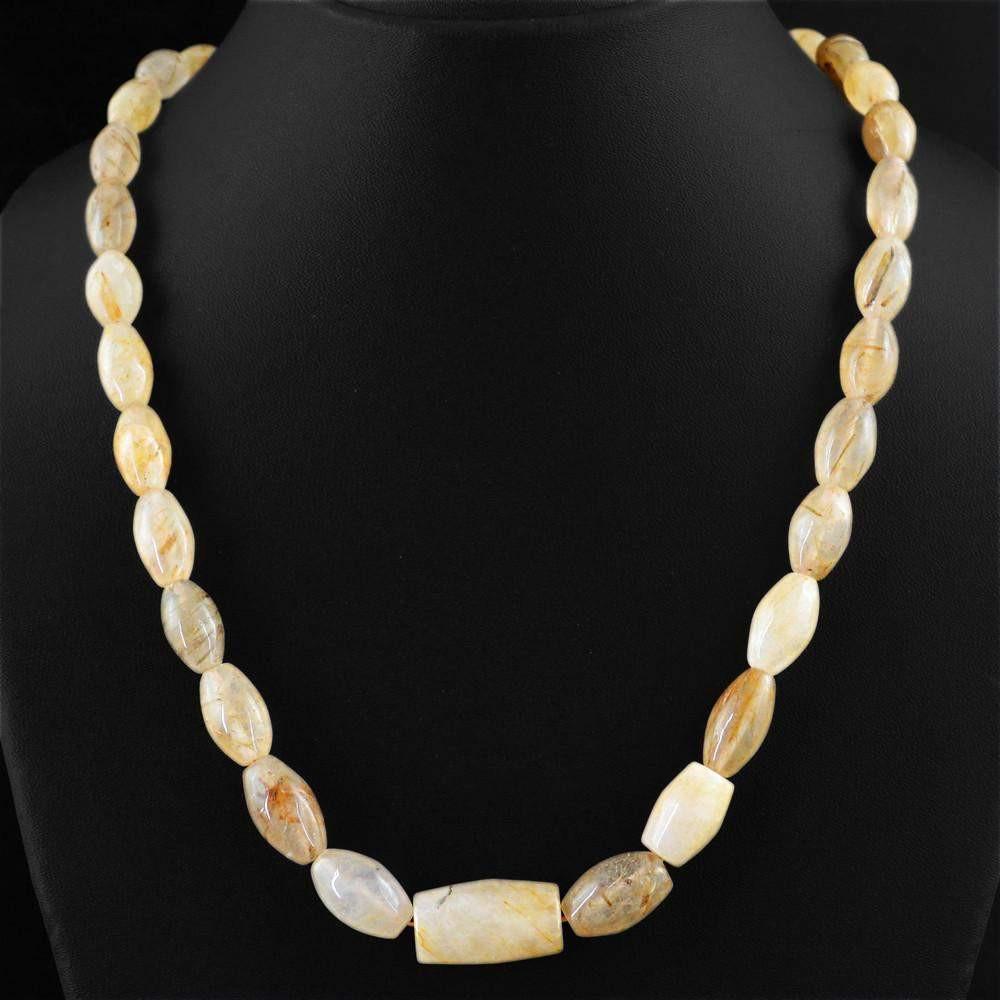 gemsmore:Natural Untreated Rutile Quartz Necklace Single Strand Beads