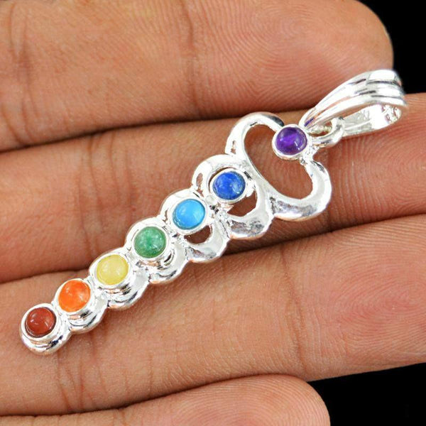 gemsmore:Natural Untreated Seven Chakra Crystal Healing Pendant