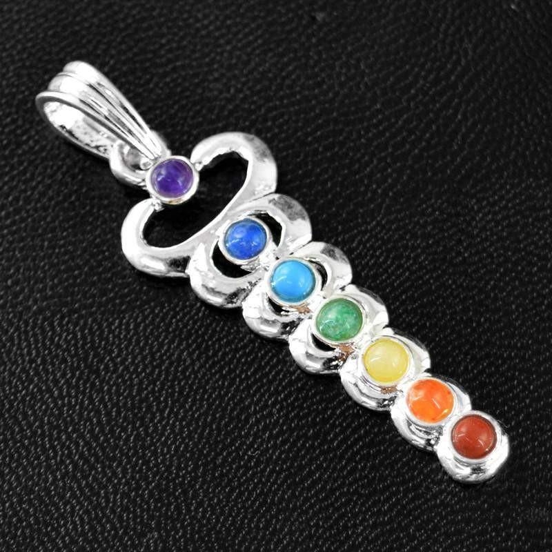 gemsmore:Natural Untreated Seven Chakra Crystal Healing Pendant